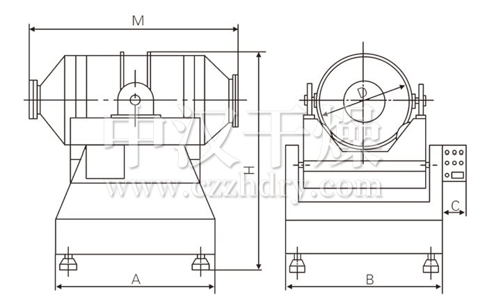 二维运动混合机结构示意图 二维运动混合机结构示意图